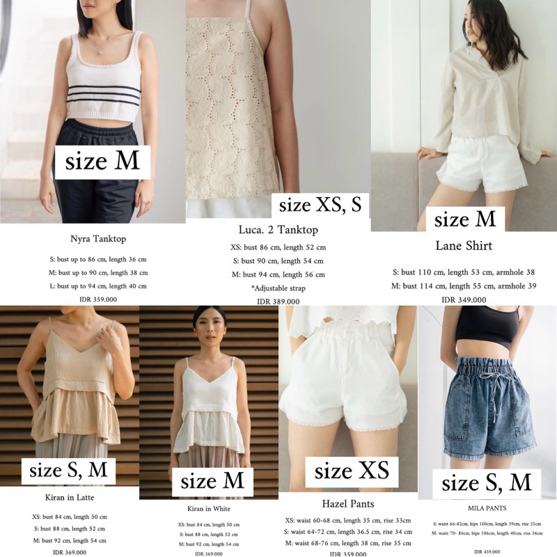 eunoia Garage SALE - Nyra Stripe Tanktop M, Luca XS S, Lane Shirt M, Kiran Latte White S M, Hazel Sh