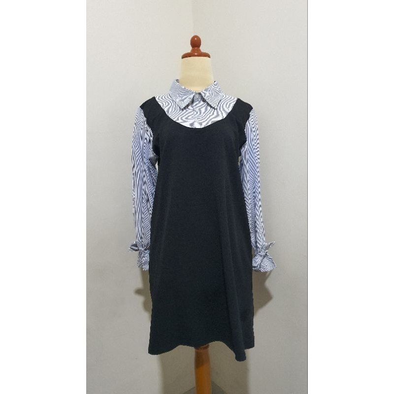 Chocochips Boutique - Stripe Dress (Blue & Black) - Preloved