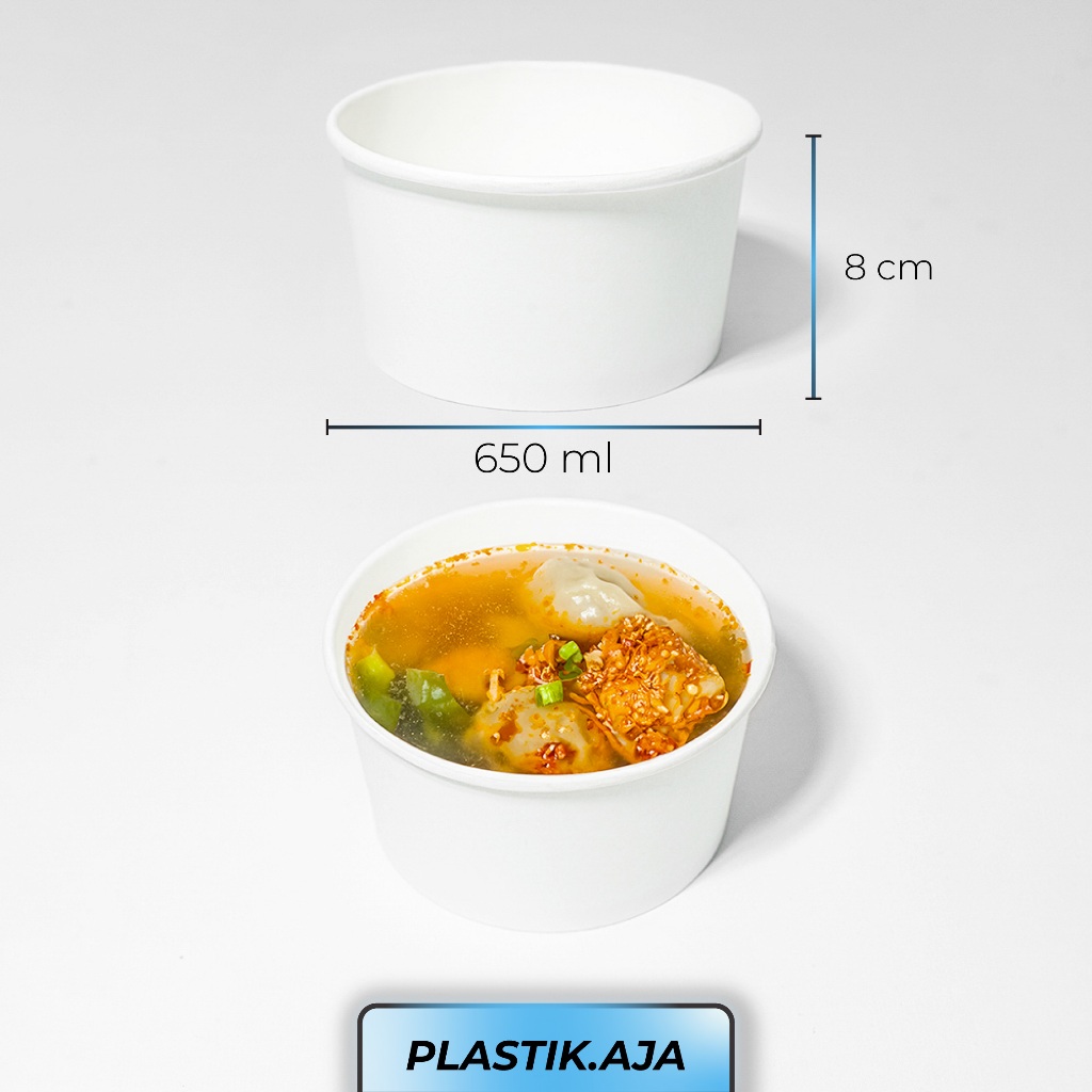 PAPER BOWL 650 ML + TUTUP POLOS MANGKOK CUP TAHAN PANAS RICE BOWL