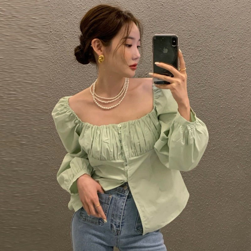 Blouse lengan panjang / Blouse import / Baju import / Atasan Lengan panjang / Atasan hijau pastel