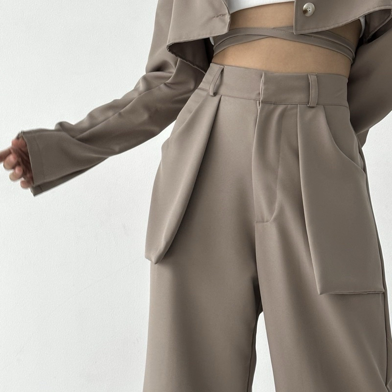 Arsyy.id - Celana Panjang Straight Pants Highwaist Crinkle Murah Wanita Trousers Lurus Wide Baggy Le