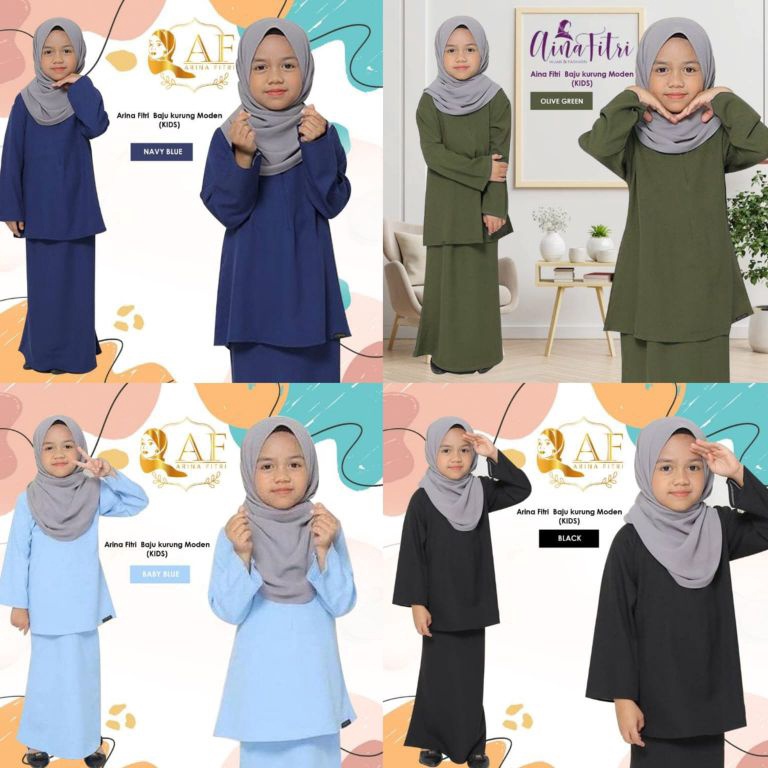 ART X12G BAJU KURUNG MELAYU KIDS MOTIF POLOS ANAK UMUR 3TH  15TH RNB SATU SET ROK DAN BLUS BAJU ANAK