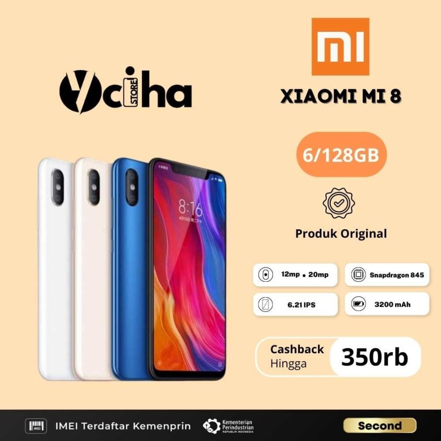 Xiaomi mi 8 6/128Gb Seri Terbaru Xiaomi Second