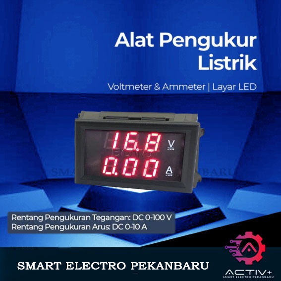 ORIGINAL VOLTMETER DC AMMETER 0V-100V 10A LED MERAH-BIRU -- LIHAT SKEMA PEMASANGAN & DESKRIPSI -- Di