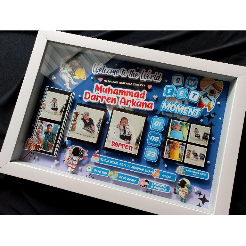 Biodata Baby 3D 15R | Biodata Pop Up | Pigura Biodata Bayi | Papan Nama Kelahiran Bayi | Bingkai Nam