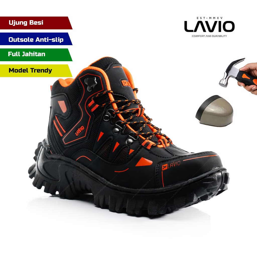 Sepatu Safety Pria Boots Tinggi Ujung Besi Lavio Gradient Original Septi Kerja Septi Proyek Lapangan