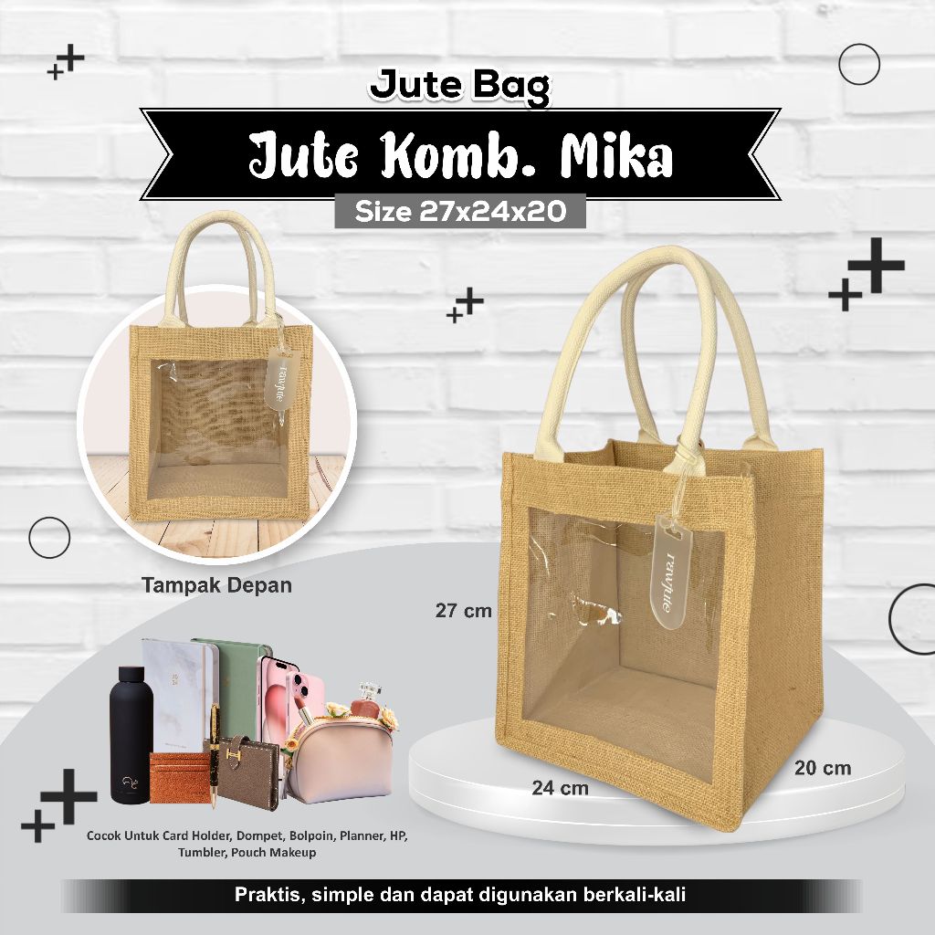 

JUTE Tas Souvenir Bahan Goni Premium Kombinasi Mika