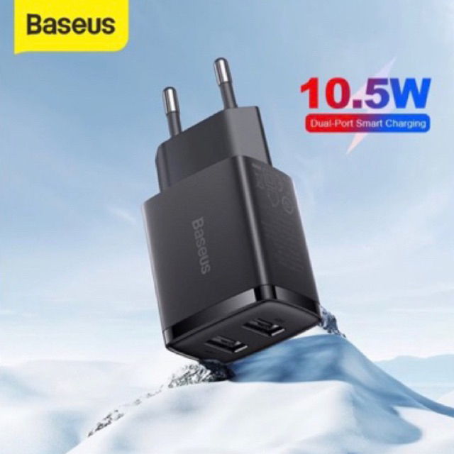 Kepala Charger Baseus Mini Dual USB Charger EU Plug BASEUS Kepala Charger HP Type C PD Quick Charger