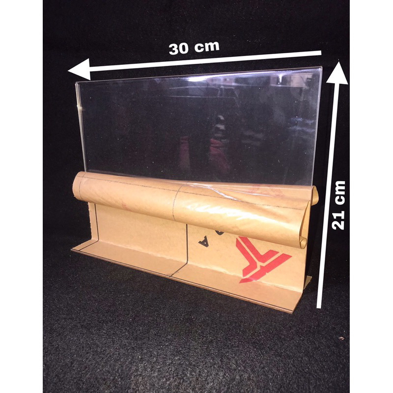 

akrilik display, tempat brosur dan barcode A4 21cm x 30cm model T potrait