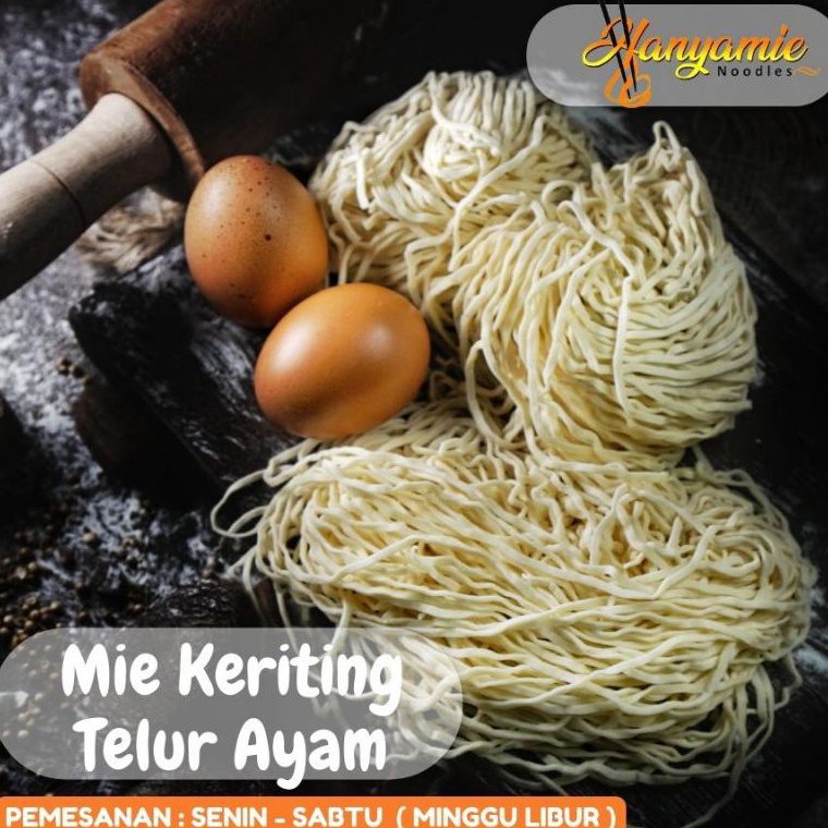 

Super Oke Mie ayam bakmi mentah hanyamie dengan telur ayam isi 1 pcs