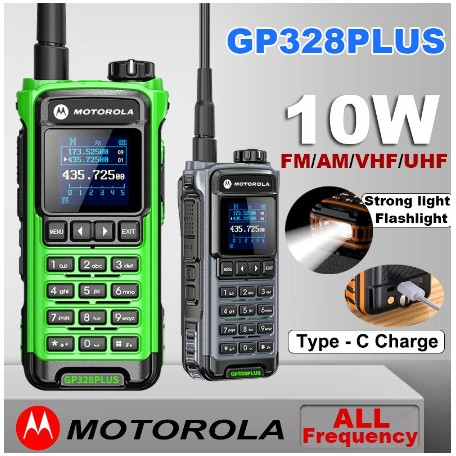HT MOTOROLA GP328 PLUS 10 WATT WALKIE TALKIE JARAK 10KM TAHAN AIR TRANCEIVER DUALBAND RADIO