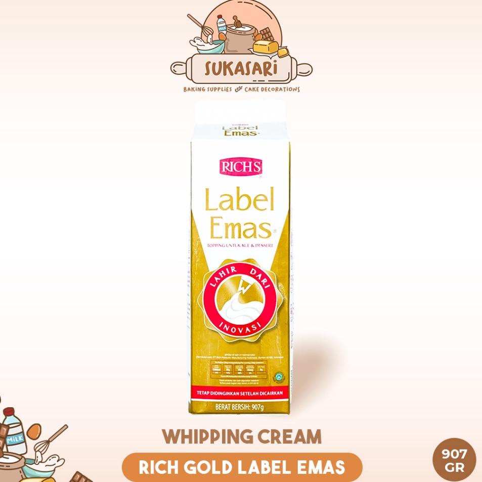 

Clearance sale Sukasari Whipping Cream Rich Gold Label Emas 97gr 5gr Non Dairy Whipping Cream Non Dairy Whipping Cream Cair Whipped Cream Krim Kocok