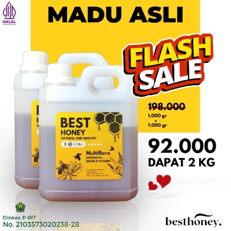 

Yuk di order Best Honey Madu Asli Paket Bundling Madu Multiflora Original 1kg 2pcs