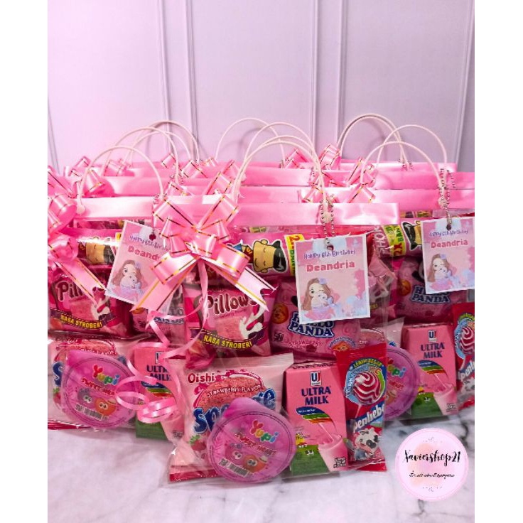 

Laku keraz PAKET SNACK ULTAH TEMA PINK FREE CARD