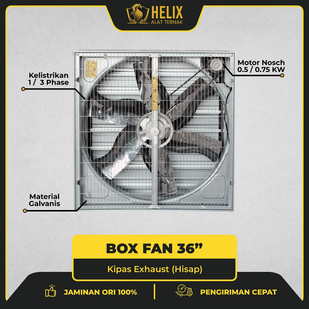 Box Fan 36" inch Kipas Exhaust Hisap Blower Kandang Pabrik 1 / 3 Phase