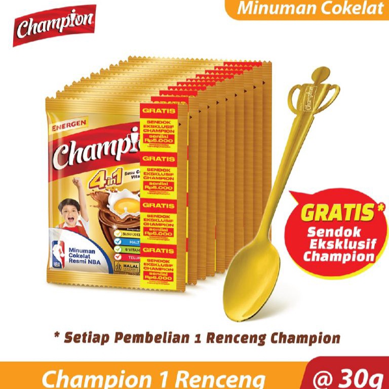 

See Here Energen Champion 4 in 1 3 gram susu coklat 1 saset Gratis sendok