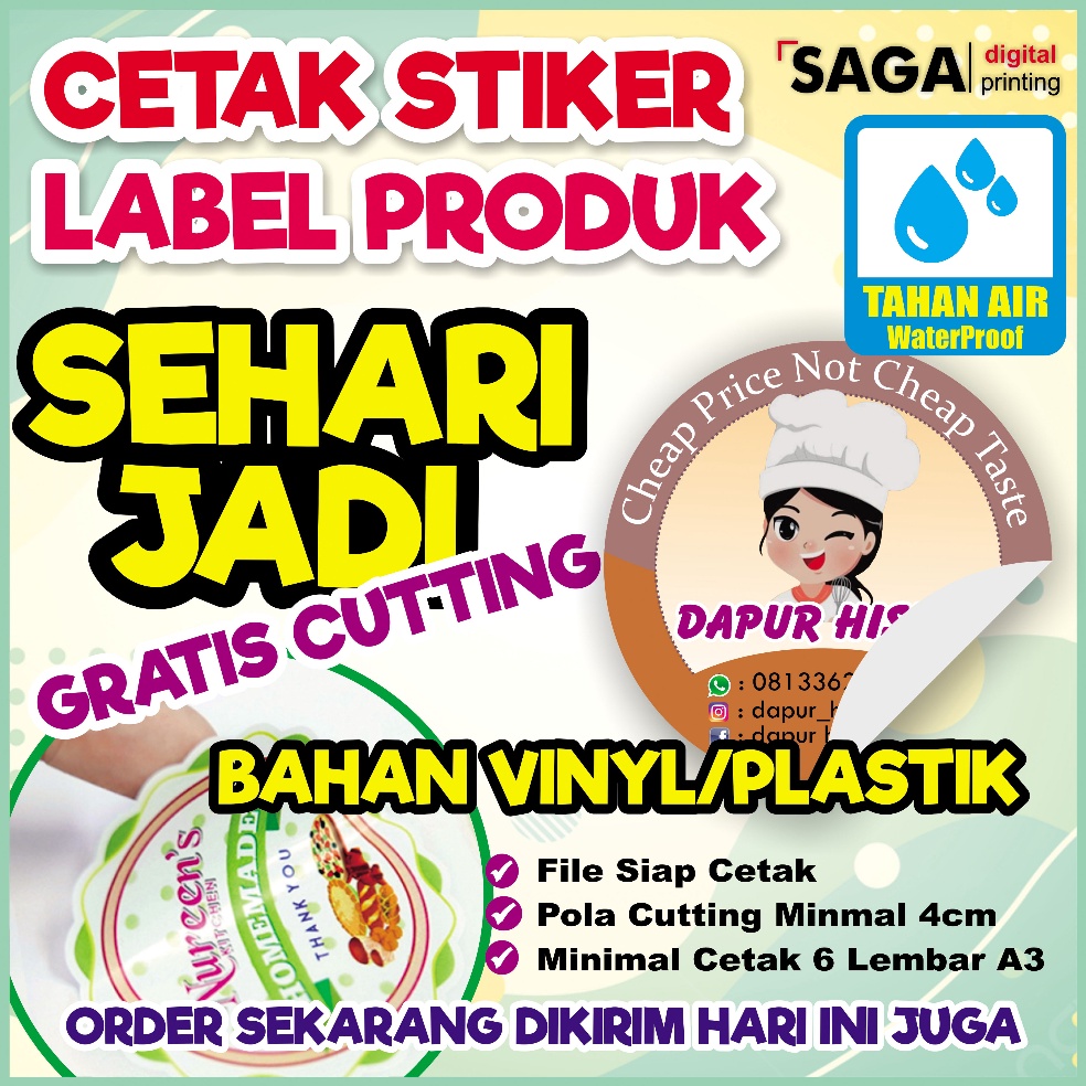 

Promo banting Cetak Stiker VINYL PLASTIK TAHAN AIR Label minuman Kemasan Stiker makanan plus Cutting ukuran A3 berkualitas