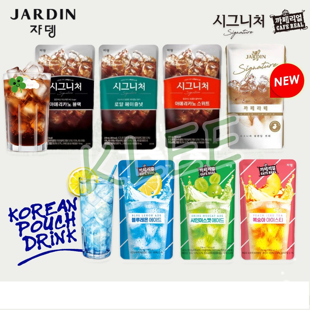 

JARDIN SIGNATURE Korean Pouch Coffee 230ml - 쟈뎅 Jardin Korea Coffee Drink Pouch Americano - Jardin Royal Hazenult - Jardin Café Latte - Jardin Iced Peach Tea - Jardin Blue Lemon Ade - Jardin Shine Muscat Ade