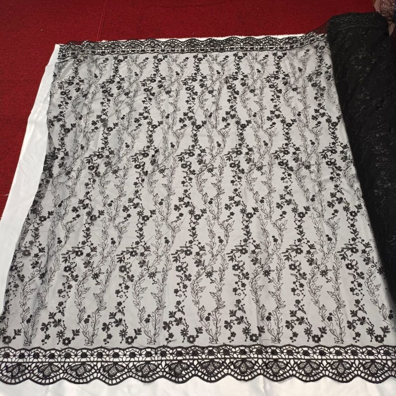 Bahan Kain tile Kebaya Motif Bunga Kecil/Kain tille Chemical Bordir Premium