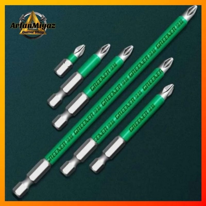 Set 6pcs Mata Obeng GREENER Obeng Magnet Shank 6,35 Panjang 25 - 150mm