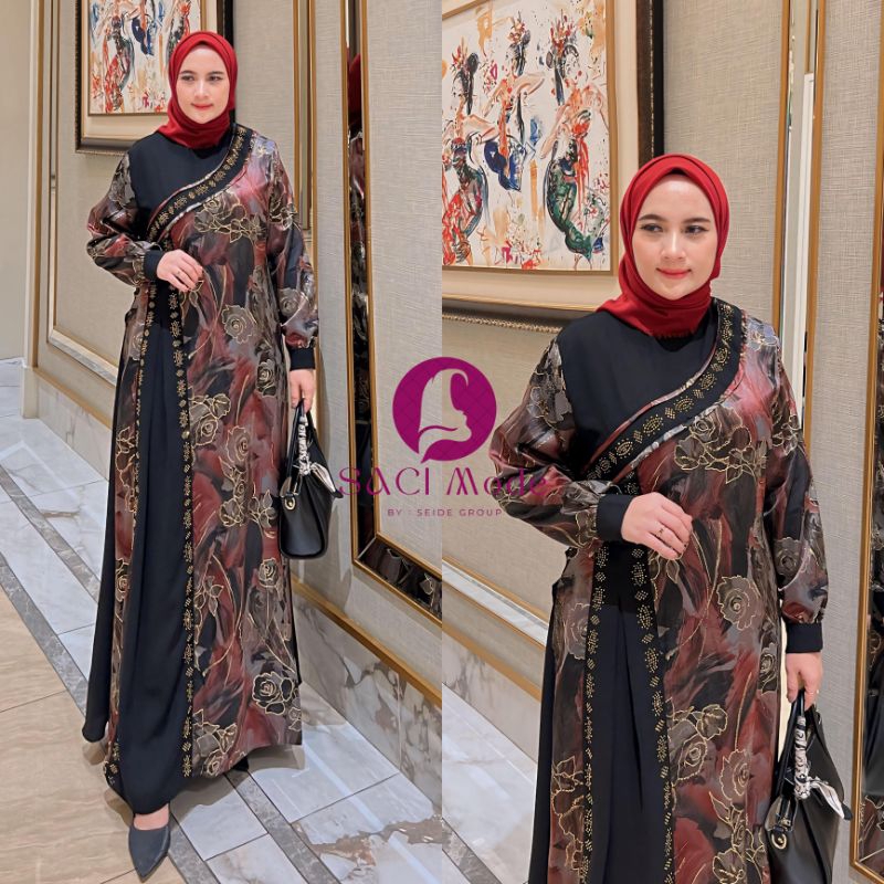 [Tanpa Hijan].Gamis by saci mode Armany silk Mix Wolly premium