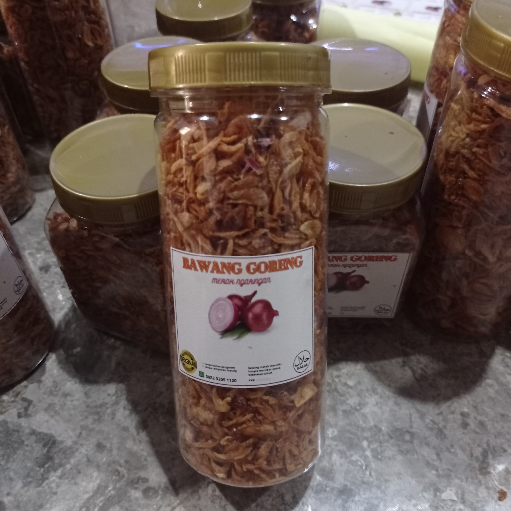 

Bawang goreng original kemasan toples 500 ml, tanpa tambahan tepung