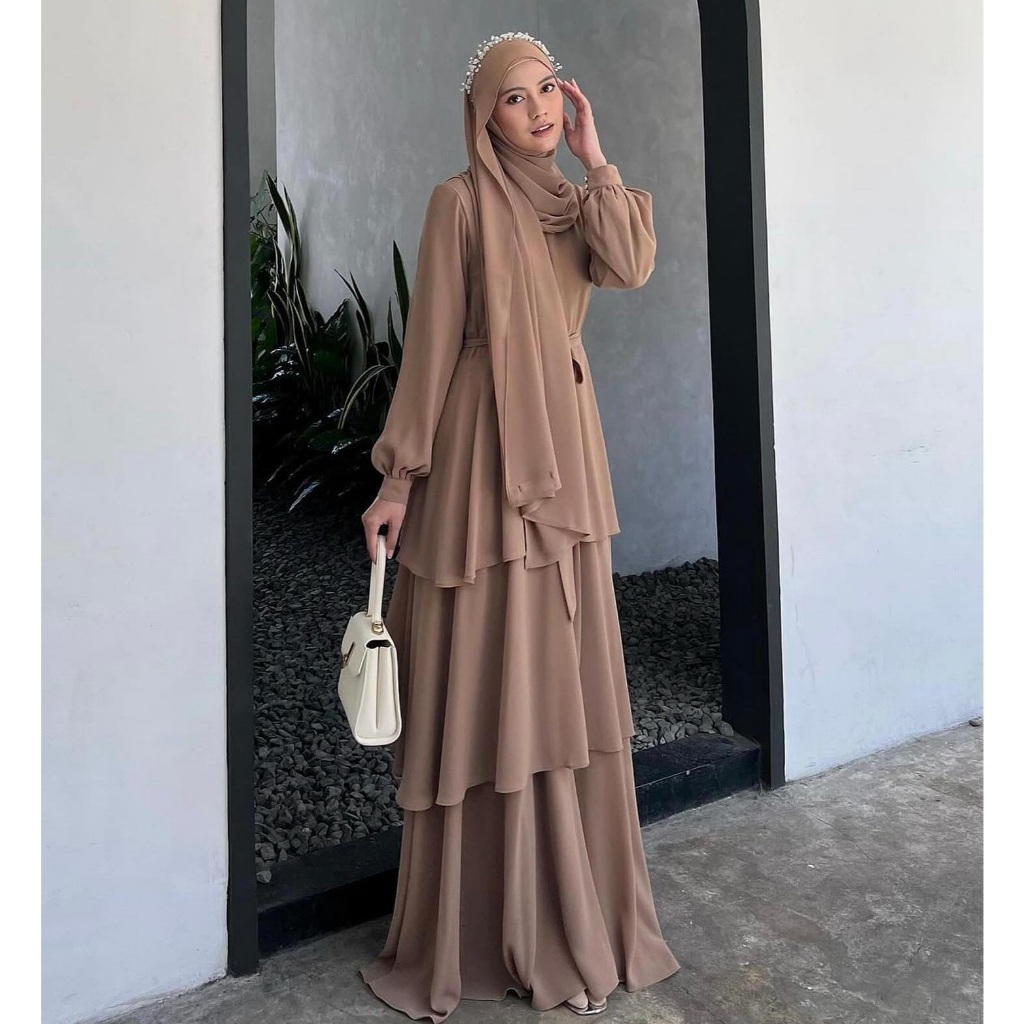 Longdress Muslim Terbaru Nadeera Dress Baju Gamis Pesta Kekinian Pakaian Wanita Syari Set Pashmina B