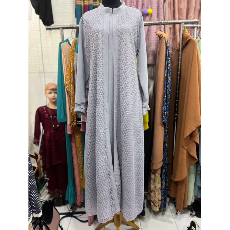 Abaya muslim gamis wanita bahan crincle mix malika cantik, adem, tidak terawang, flowy, mengikuti be