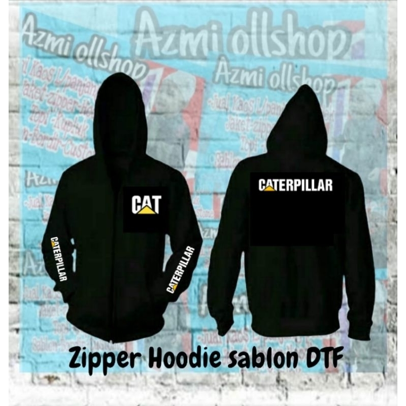 zipper hoodie sablon DTF Caterpillar /Hoodie alat berat/konstruksi alat tambang