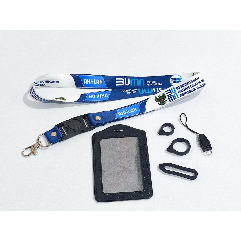 

Lanyard Premium Bumn akhlak garuda biru putih FREE Case Gantungan Karet Oring Cantolan
