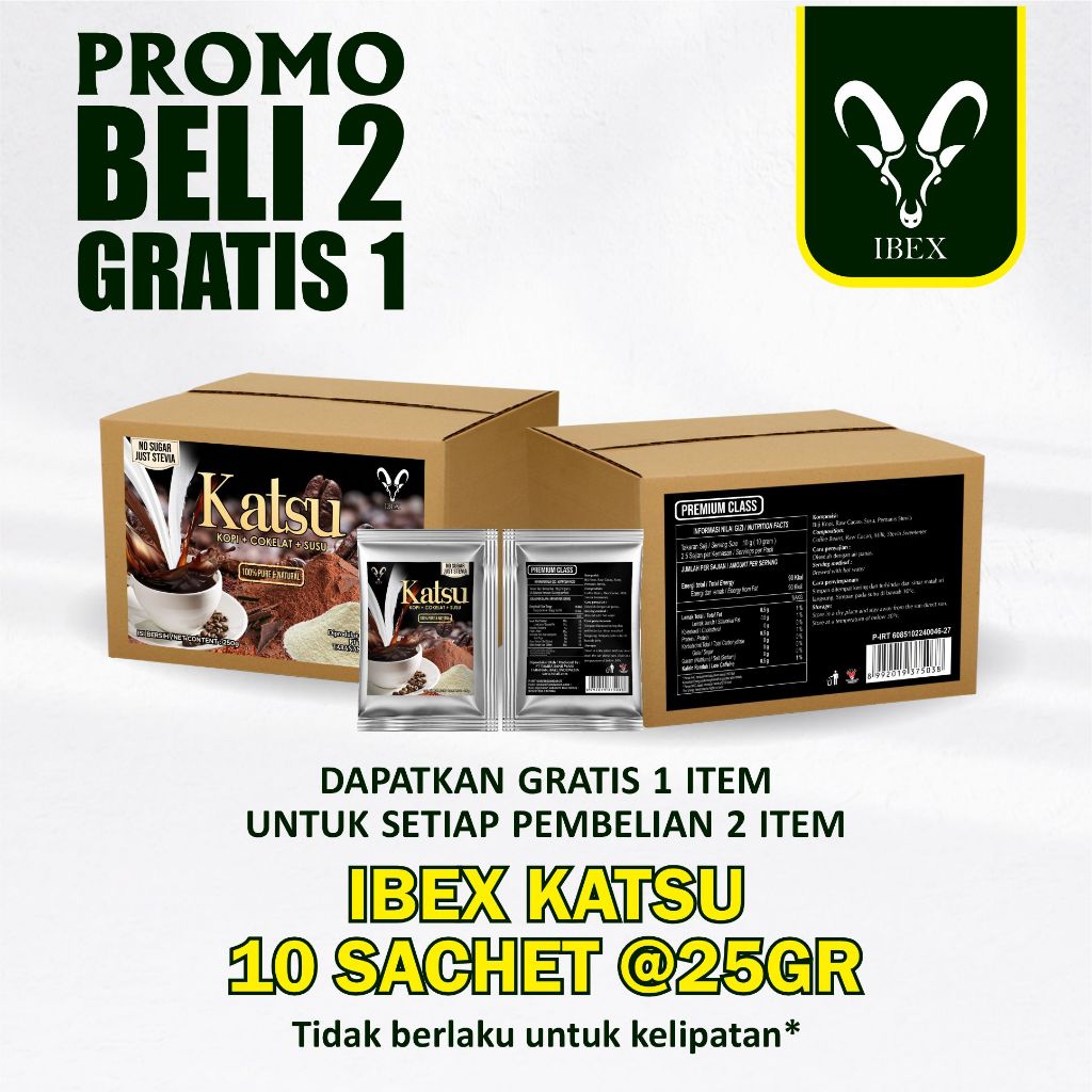 

BUY 2 GET 1 FREE IBEX Katsu ( Kopi + Cokelat + Susu ) 25gr x 10 Sachet