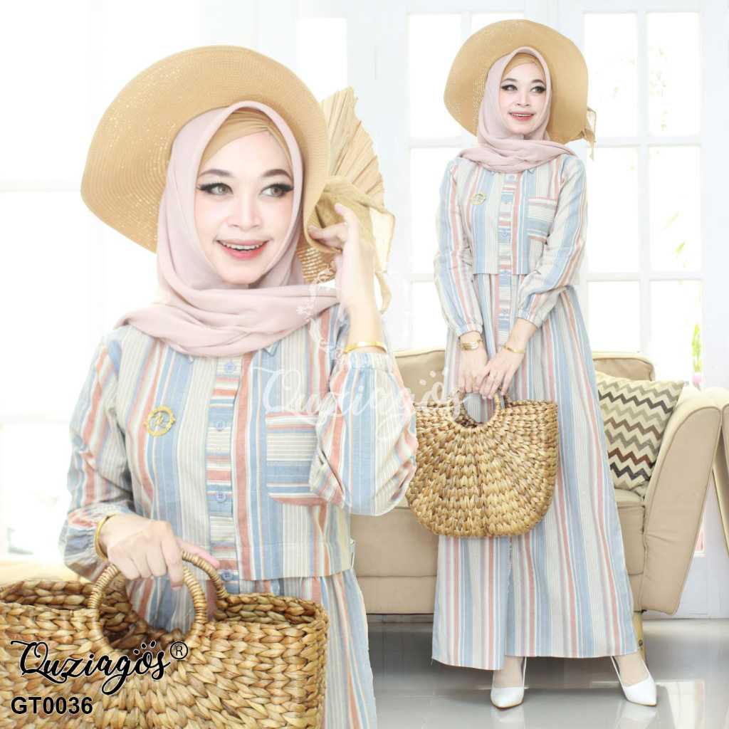 Gamis Motif Salur Bahan Katun Triset By Quziagos