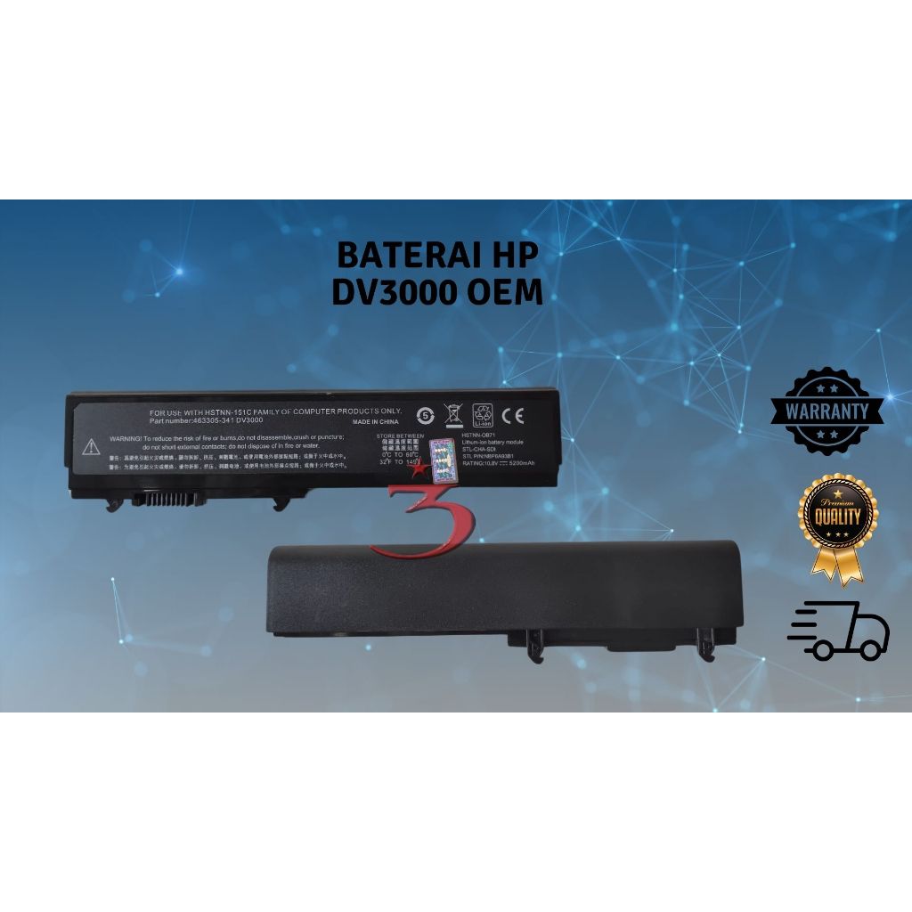 Baterai Laptop HP Pavilion dv3000 dv3100 dv3500 dv3600 Oem