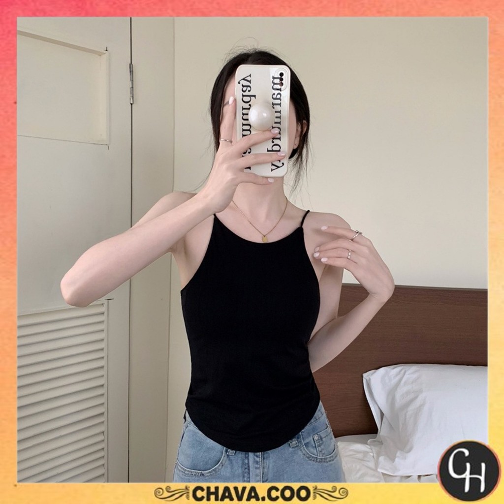 CHAVA | BJ1568 Baju Tanktop Polos Halus Tanpa Kawat With Cup Tali Leher Bh Singlet Wanita Atasan Sex