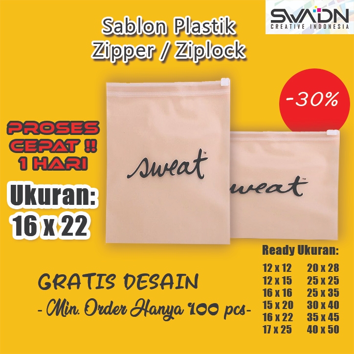 SABLON PLASTIK ZIPPER  16 x 22 cm / sablon Plastik / Plastik baju / Plastik Klip / Packaging