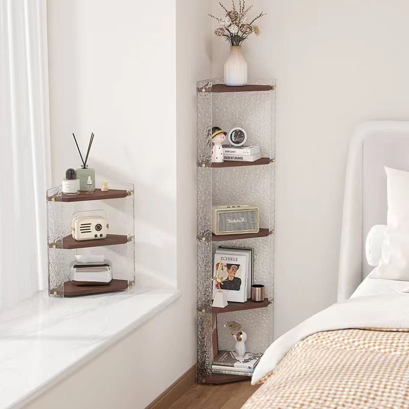 Rak Sudut Ruang Tamu Kayu Mewah Rak Penyimpanan Segitiga Minimalis Akrilik Rak Sudut Kamar Mandi