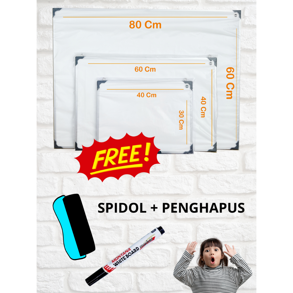 

Papan Tulis Whiteboard 20*30 Bonus Spidol dan Penghapus