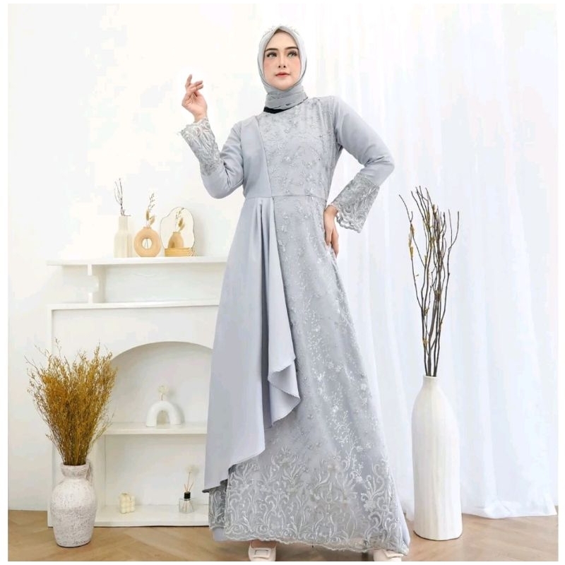 Gamis Kondangan Brukat Tile Mutiara Termurah Zolana Dress