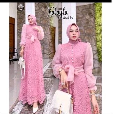 Gamis Busui Kalayla Brokat mix Organza/Gamis Pesta Modern/Gamis Seragaman/Gamis Brokat Mix Organza/G