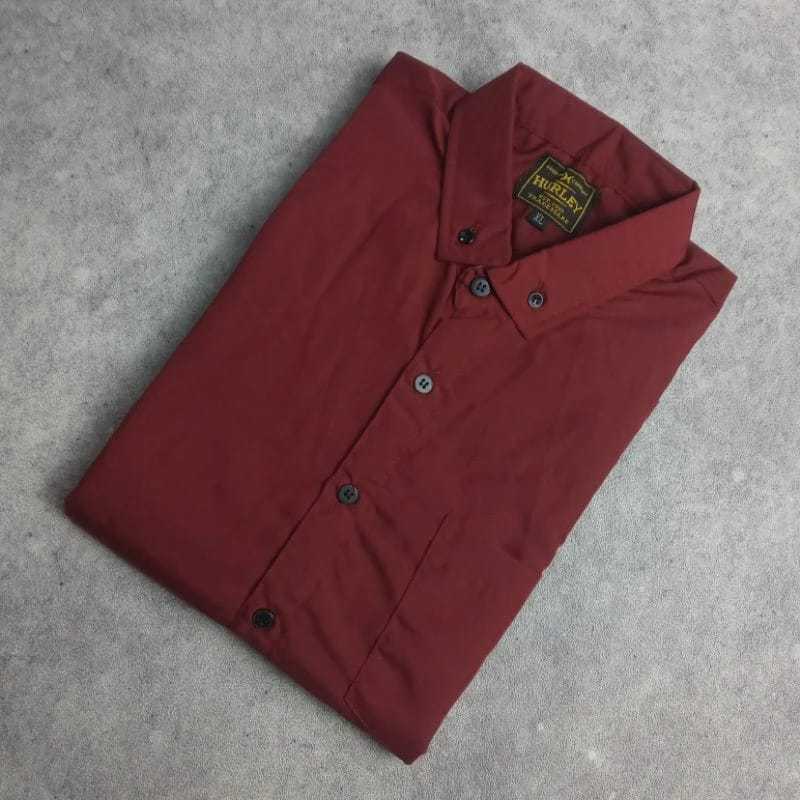 Baju Kemeja Polos Pria Warna Maron Lengan Pendek Hem Cowok Distro