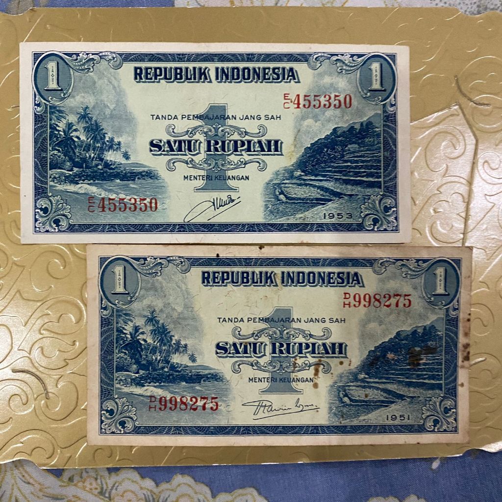 Uang 1 rupiah biru tahun 1953 & 1951