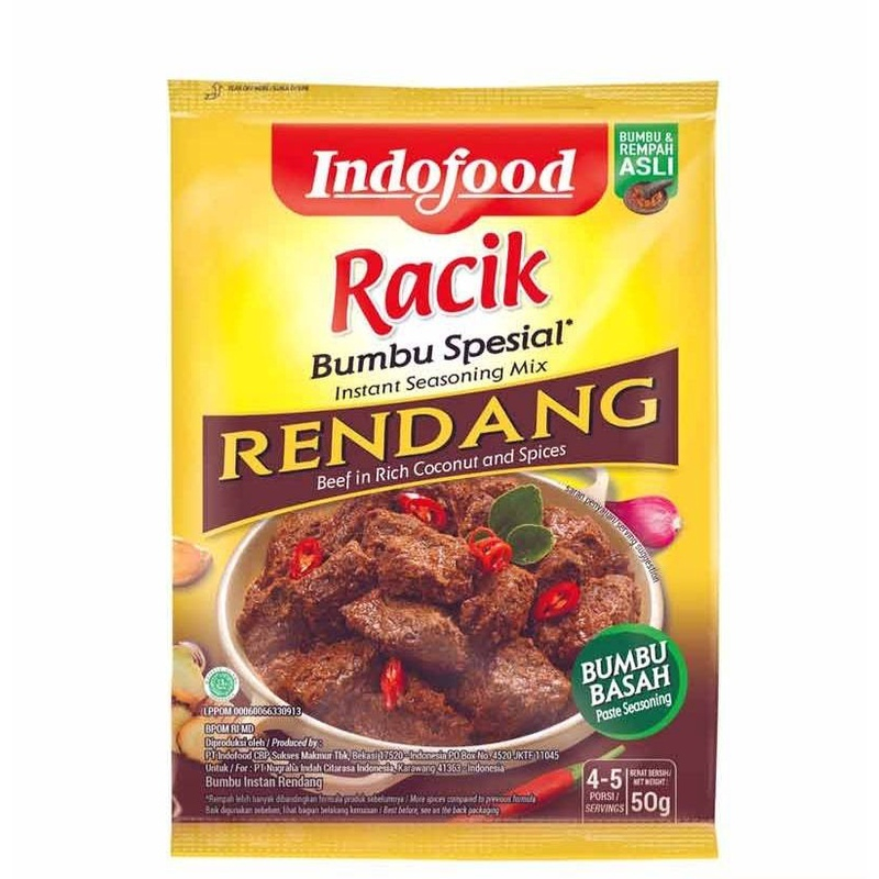 

INDOFOOD RACIK BUMBU RENDANG INSTANT 50 GR / PRAKTIS BUMBU DAGING RENDANG