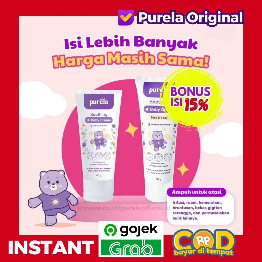Purela Soothing Cream Penghilang Ruam Iritasi Eksim Gatal Biang Keringat Bekas Luka Kemerahan Kulit 