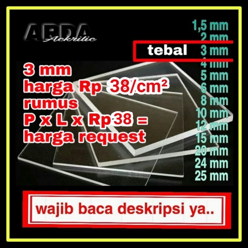 Akrilik 3mm bening Rp 38/cm² Akrilik lembaran/Akrilik transparan/Akrilik bening marga cipta/Mika/Kac