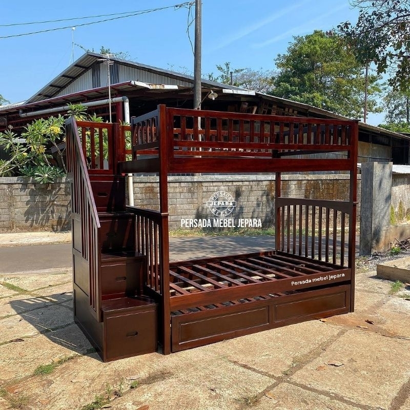 Tempat tidur tingkat jati minimalis / Tempat tidur tingkat / Tempat tidur / Dipan tingkat minimalis 