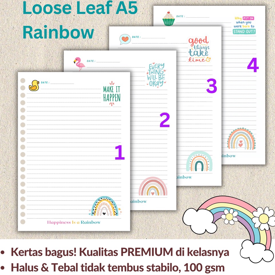 

Model Terlaris RAINBOW Loose leaf Isi Kertas File binder A5 dan B5 Tebal Refill Map Binder Line Grid Dotted Blank Garis Kotak Titik Polos Color Warna Lucu CHESTER LIVING