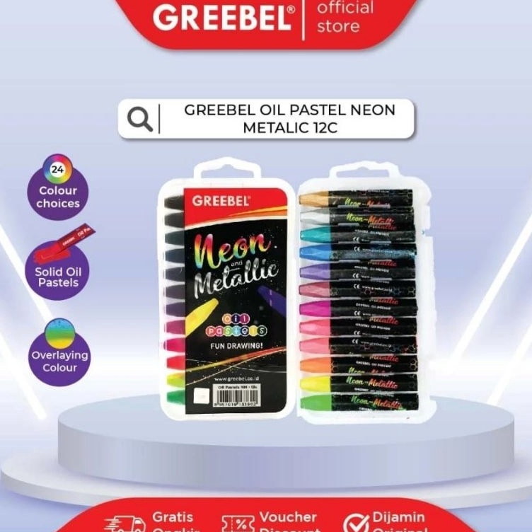 

Stock Limited Crayon Greebel Oil Pastel Neon Metalic 12 Warna Non Toxic