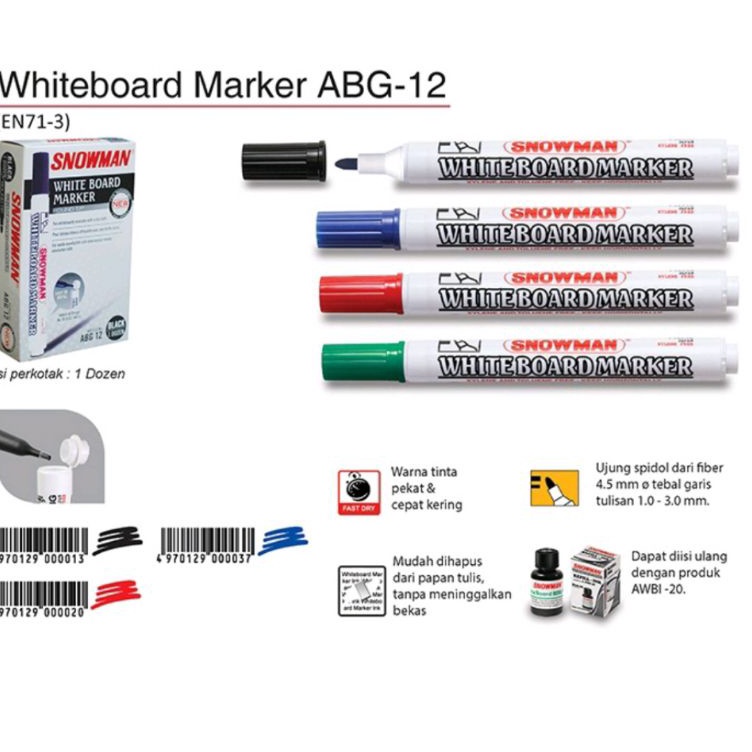 

KODE A3F7 Spidol snowman whiteboard ABG12 1pak12pcs