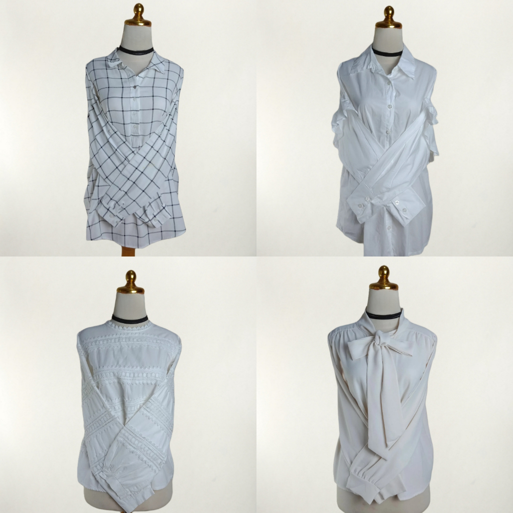 Thrift Preloved Serba Putih Atasan Tunik Kemeja Blouse Blazer Cardigan Lengan Panjang Lengan Pendek 