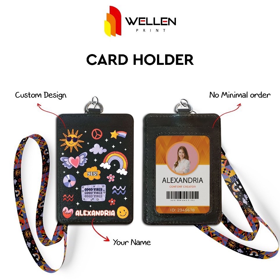 

Top Limited WELLEN PRINT Cetak Card Holder Bahan Kulit Sintetis Print Gantungan ID Card Name Tag Motif Custom